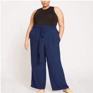 UNIVERSAL STANDARD PLUS Tresa Wide Leg Tie Pants in Navy Satin SZ: 18